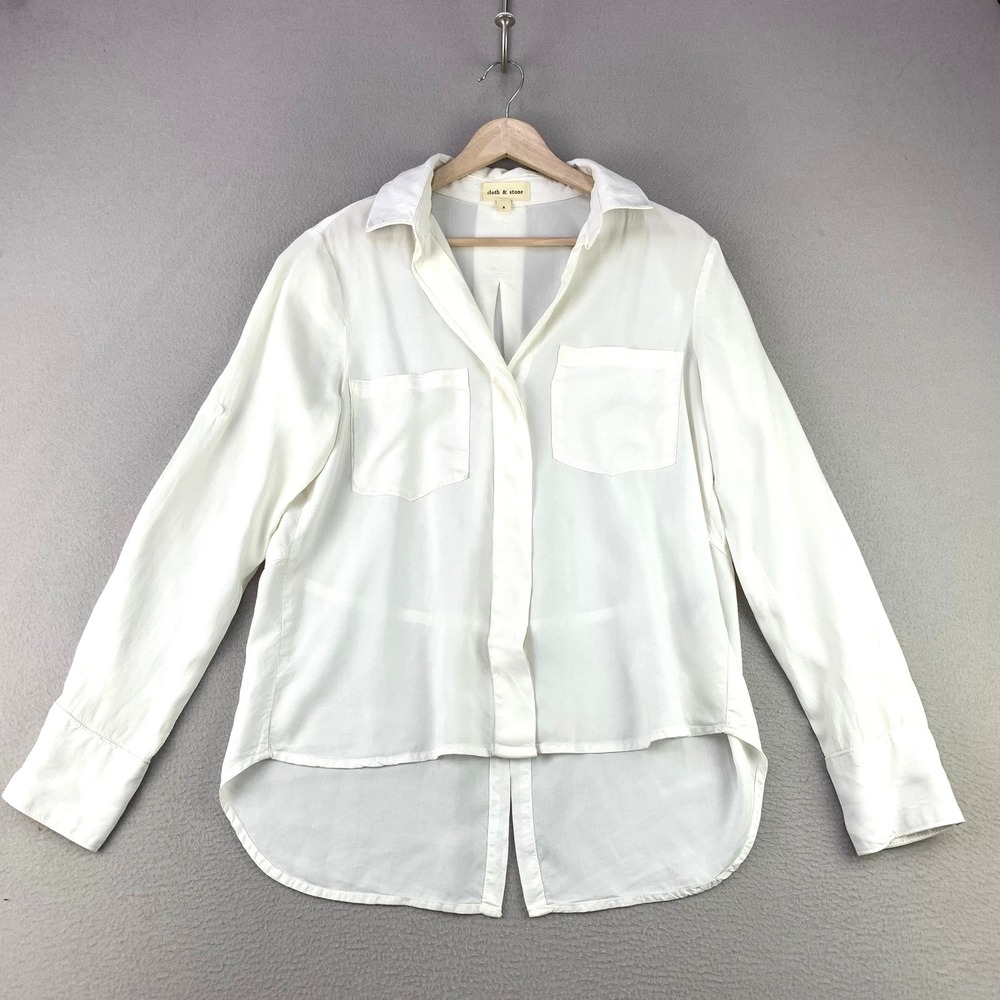 Cloth & Stone Anthropologie Button Down Shirt Womens S White Beach Tencel Pocket